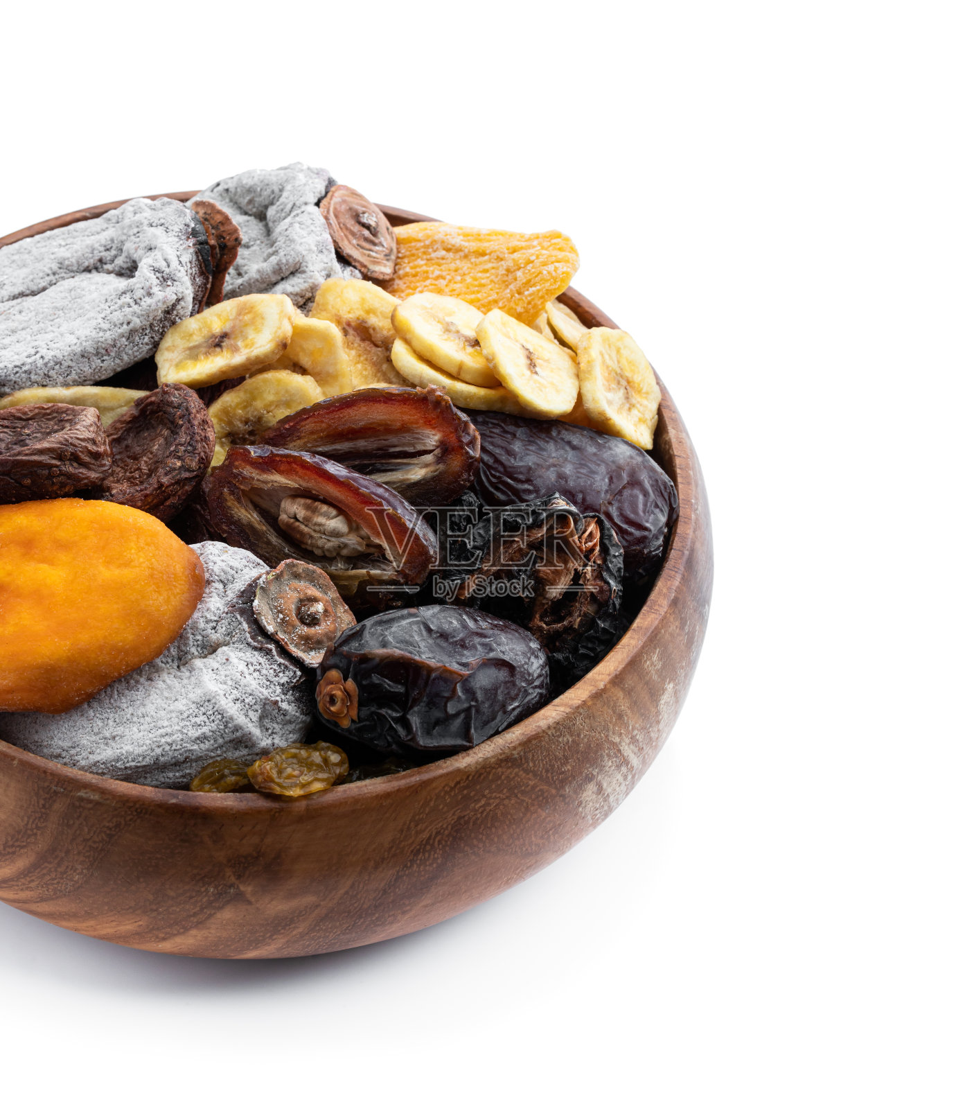 干果在木碗上孤立白色照片摄影图片