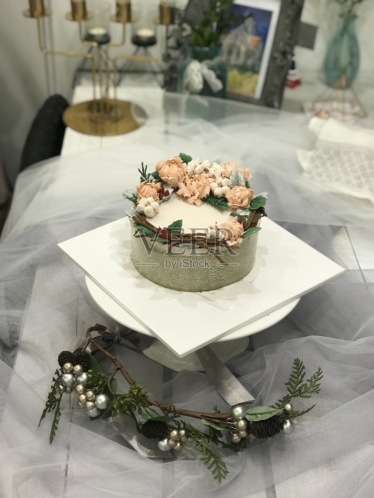 甜甜的红豆花年糕，漂亮的节日糕，韩式柚子糕照片摄影图片