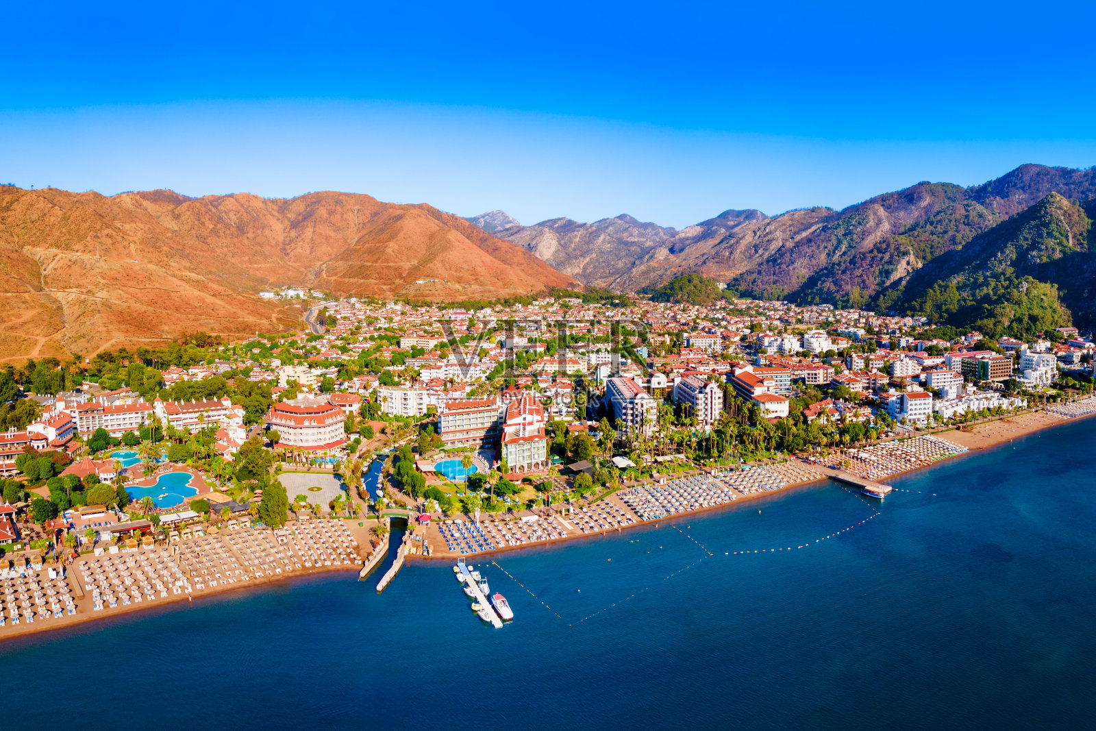 土耳其Icmeler镇海滩鸟瞰图照片摄影图片