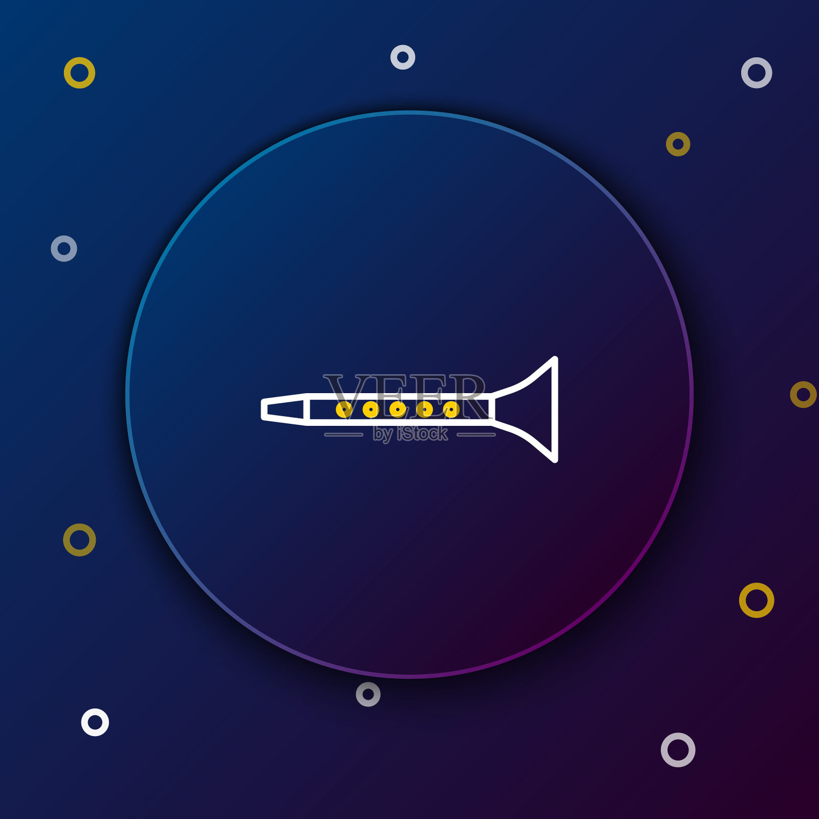 线单簧管图标隔离在蓝色背景。乐器。色彩缤纷的轮廓概念。向量插画图片素材