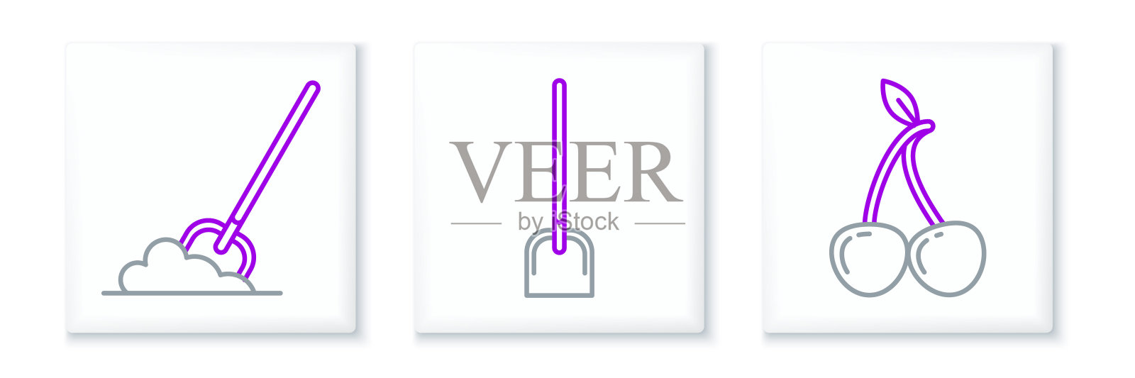 设置线樱桃，铲在地上和图标。向量插画图片素材