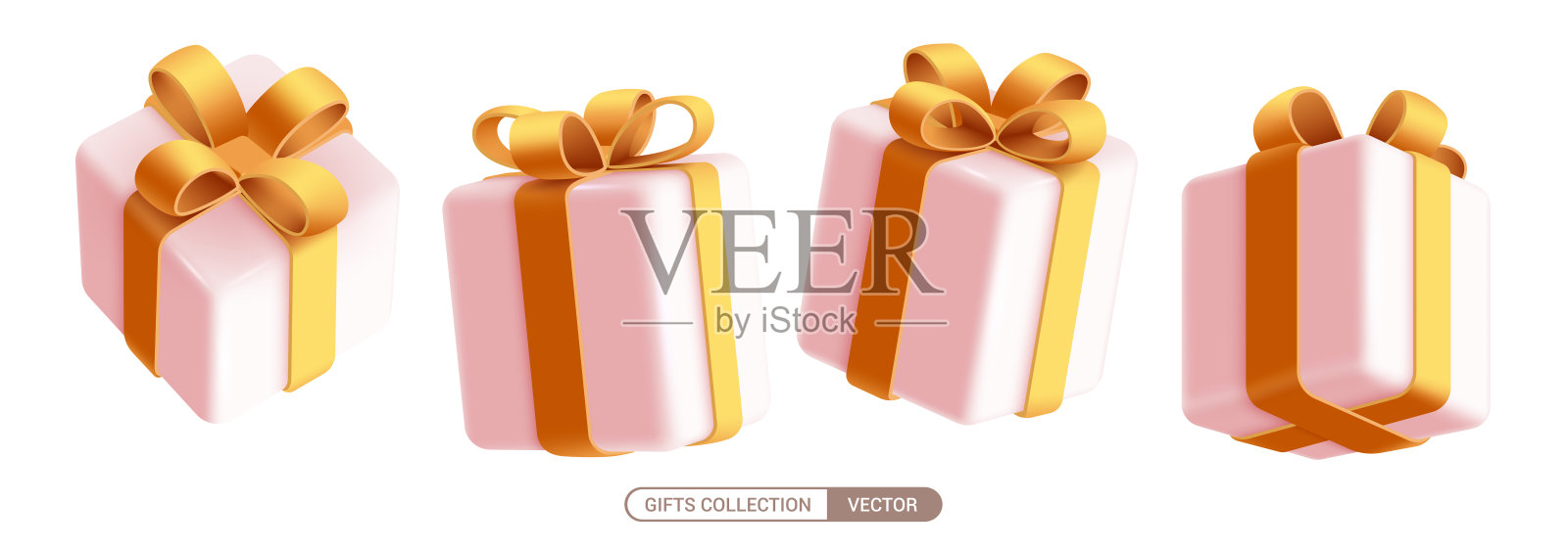圣诞3d礼物矢量集设计。圣诞礼盒元素与黄色丝带和白色盒子装饰插画图片素材