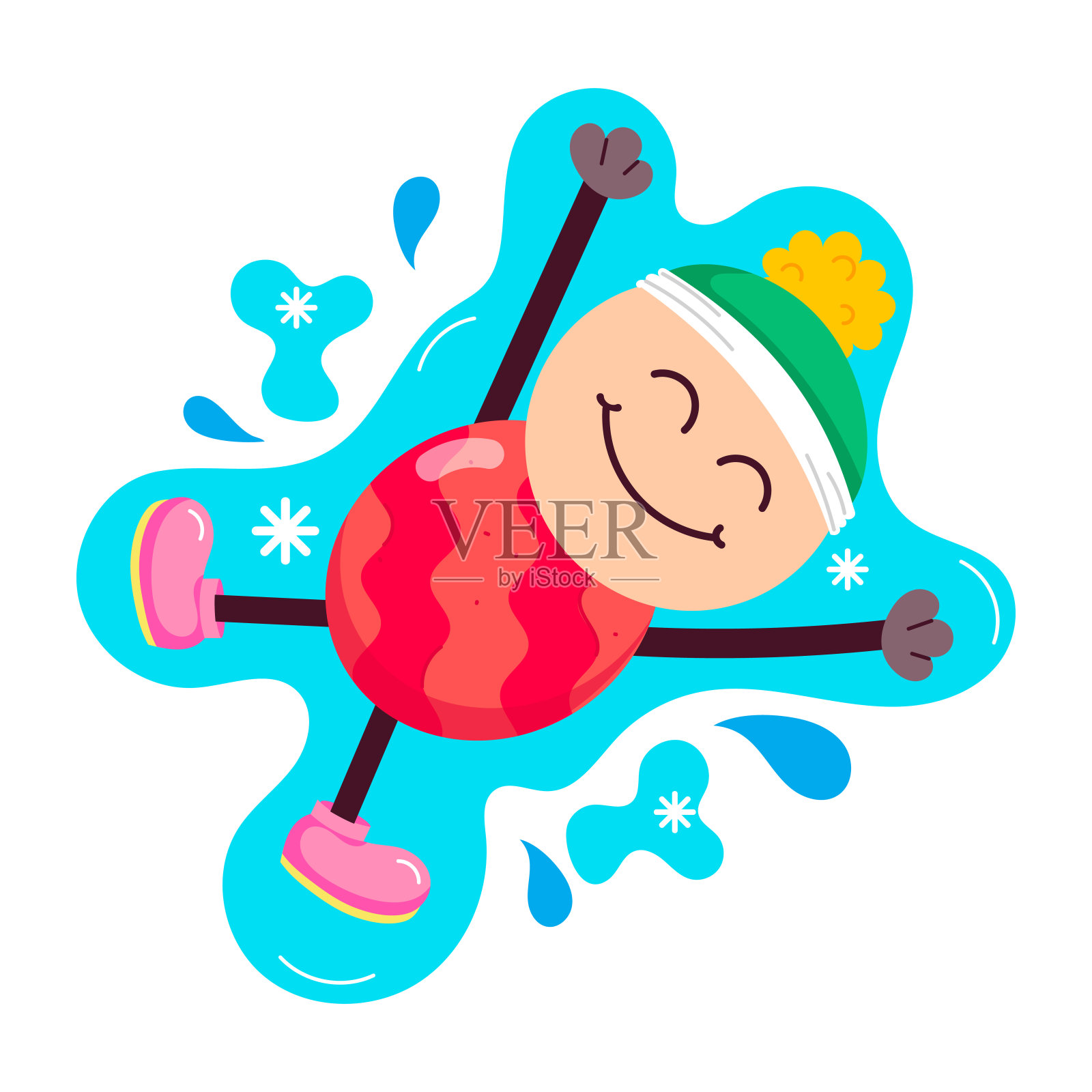 雪景活动的扁平造型吉祥物插画图片素材