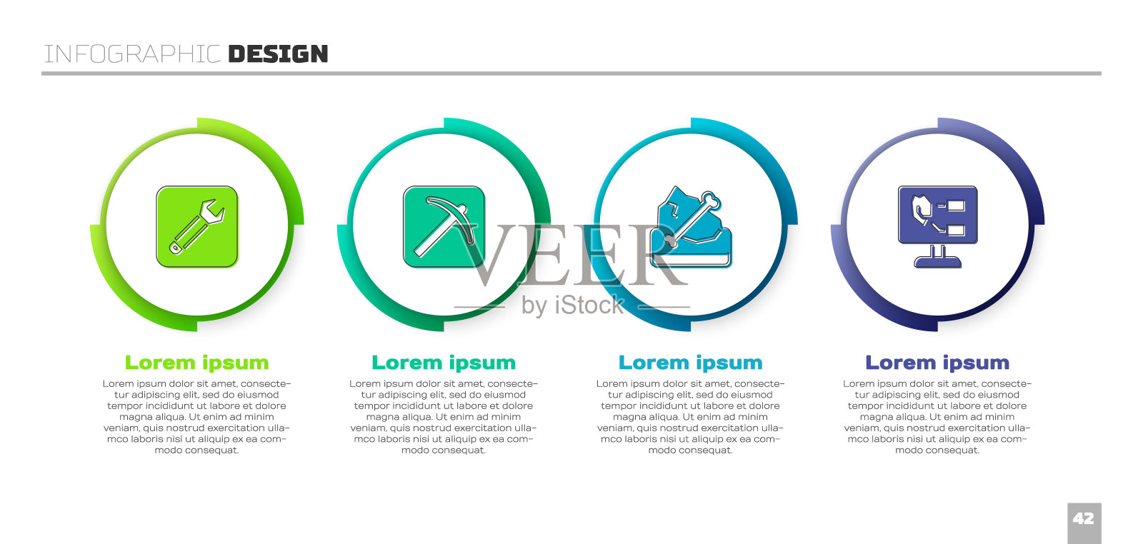 集扳手扳手，鹤嘴锄，考古和土壤分析。业务信息图表模板。向量插画图片素材