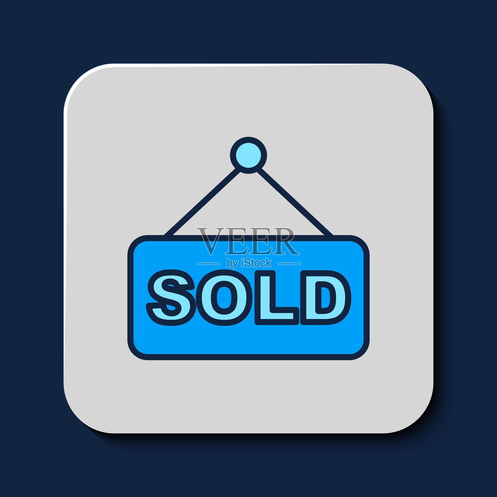 填充轮廓悬挂标志与文字出售图标孤立的蓝色背景。拍卖出售。出售招牌。投标的概念。拍卖竞争。向量插画图片素材