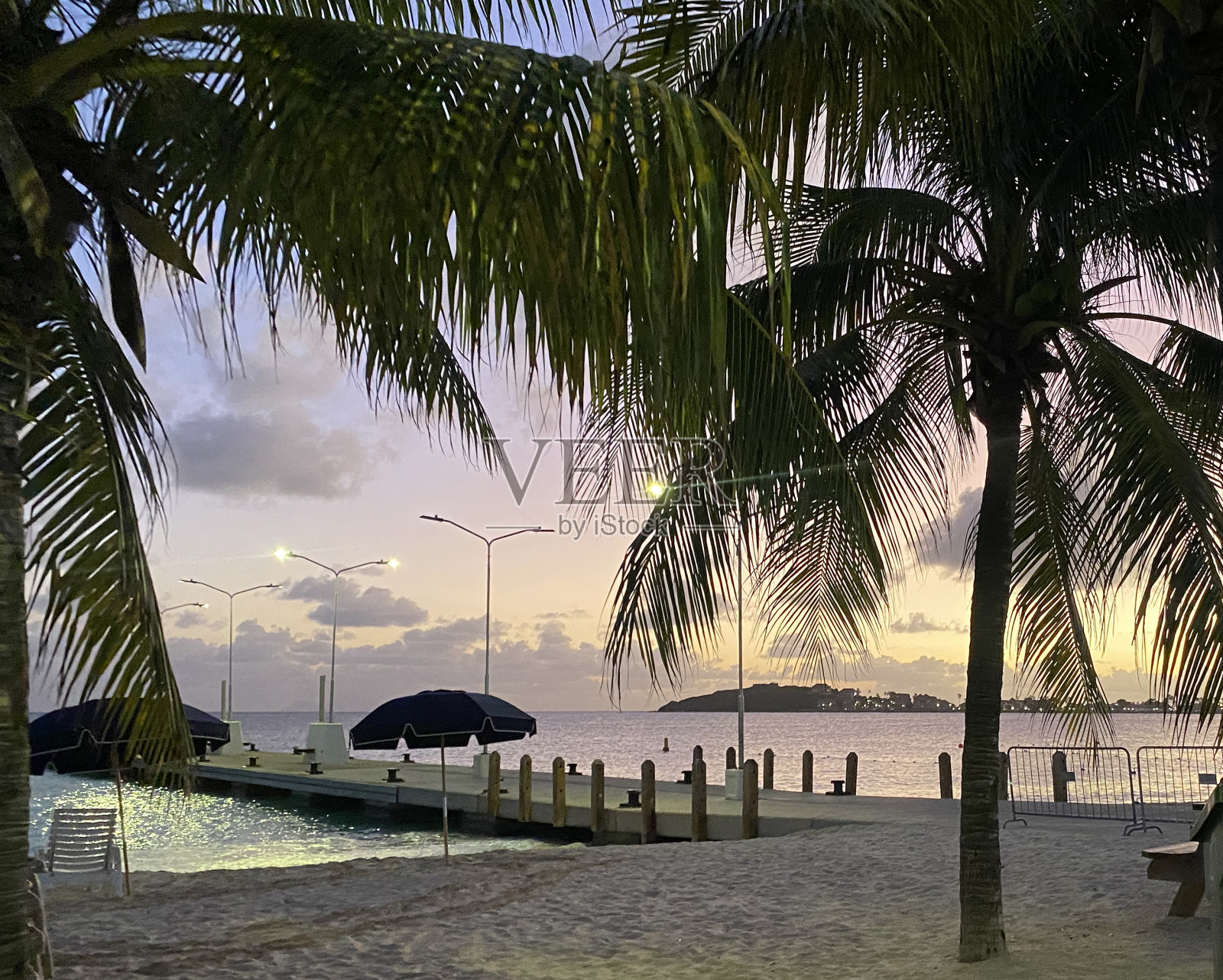 Palm-framed日落照片摄影图片