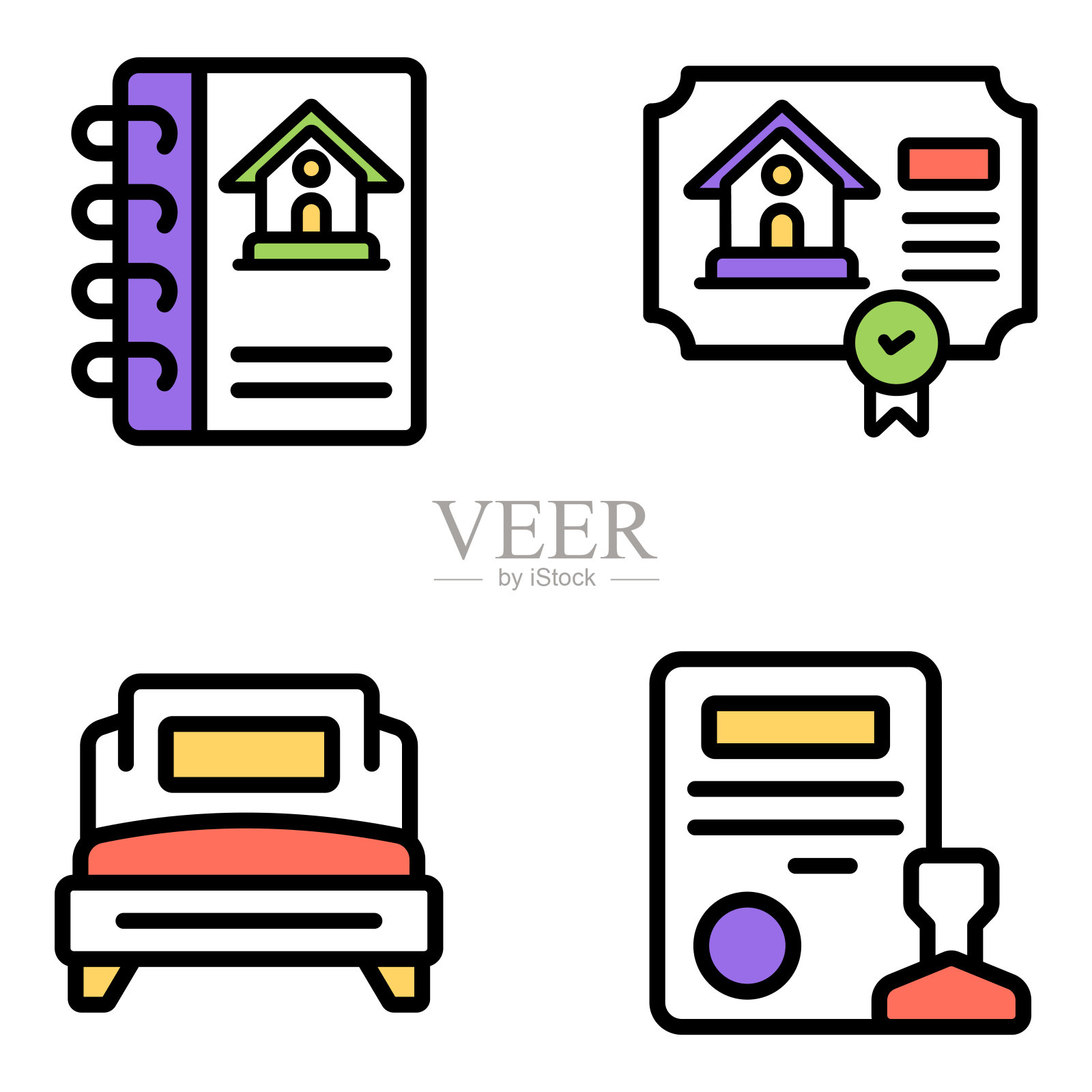 房地产和平房扁平图标素材插画图片素材