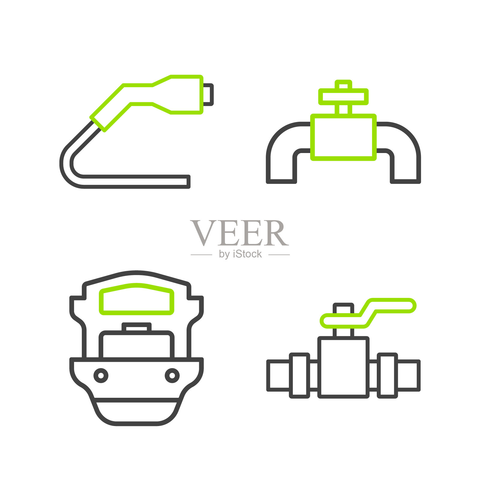 设置线路金属管道和阀门、油船、电缆插头和充电图标。向量插画图片素材