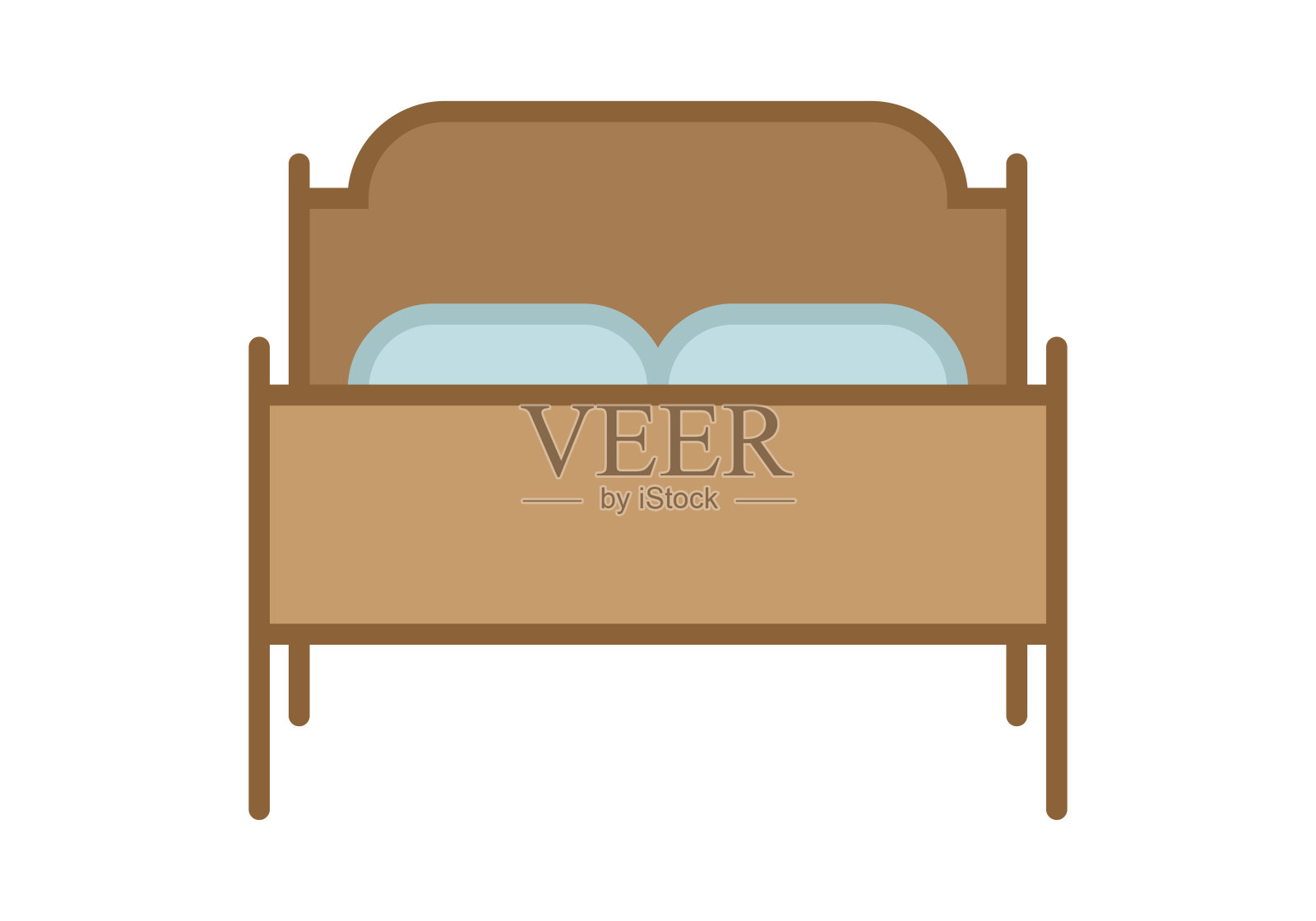 白色背景的木制双人床插画图片素材