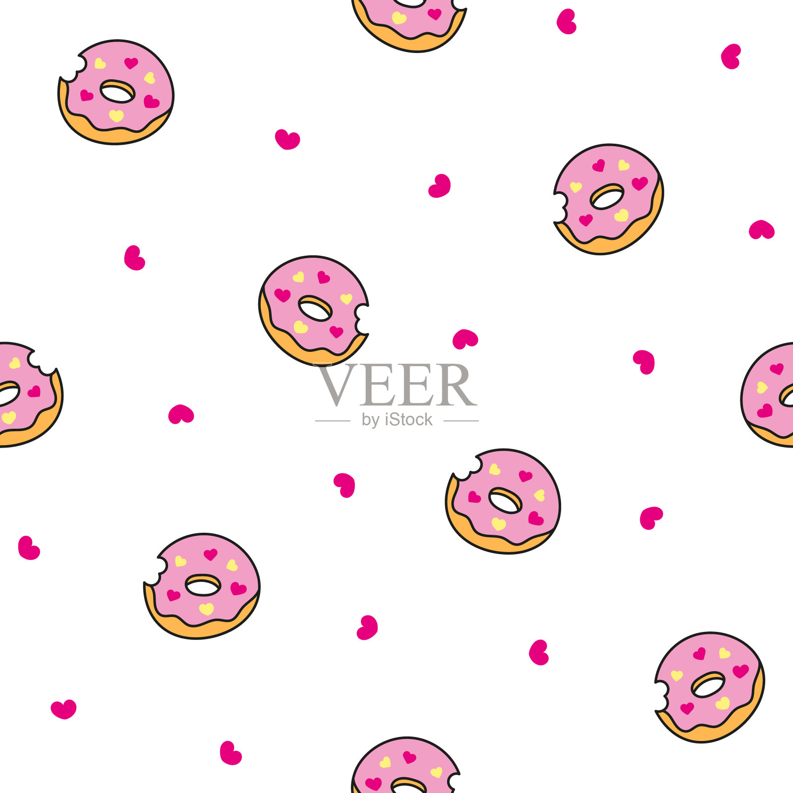 上了釉的甜甜圈。无缝模式。可爱的甜甜圈。巧克力糖果。手绘风格。矢量图。设计的饰品。插画图片素材