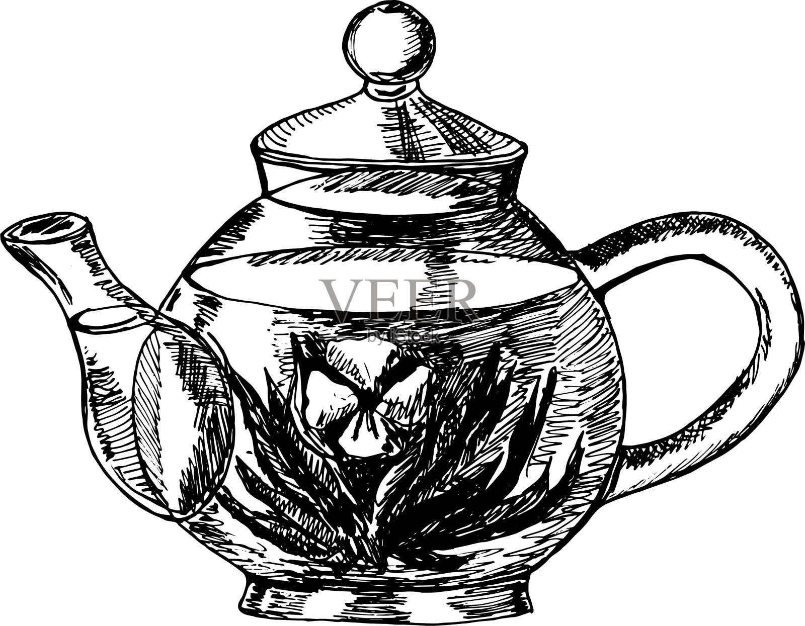 玻璃茶壶的草图插画图片素材