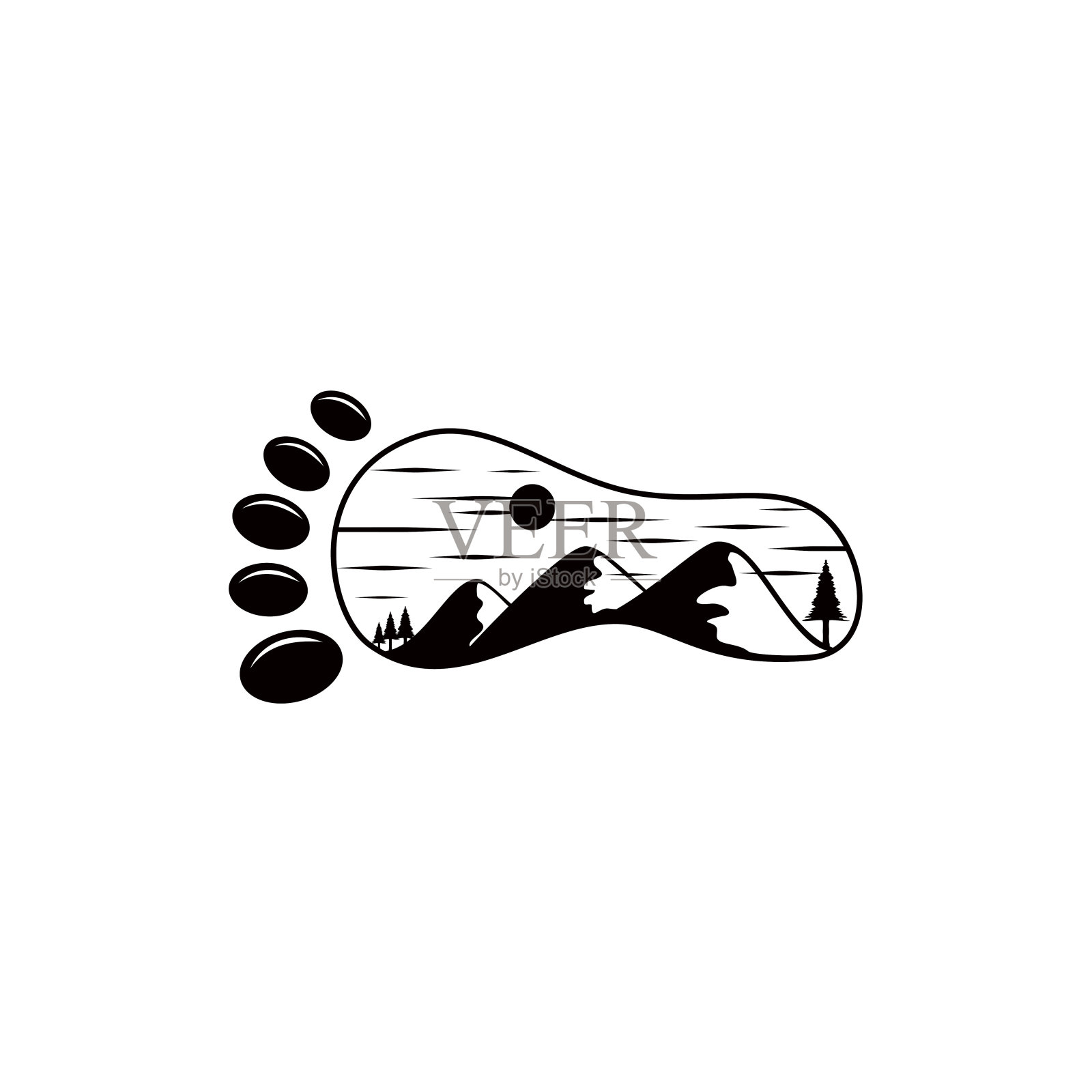 足迹与山景观户外冒险标志设计矢量插图插画图片素材