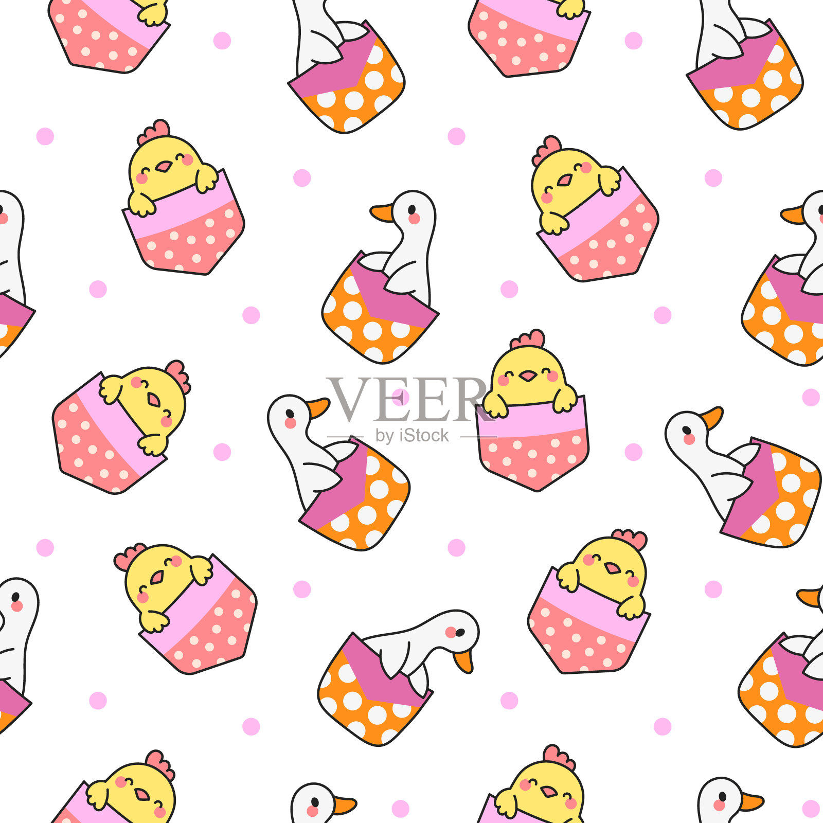 可爱的动物在口袋里。无缝模式。有趣的卡通人物。手绘风格。矢量图。设计的饰品。插画图片素材