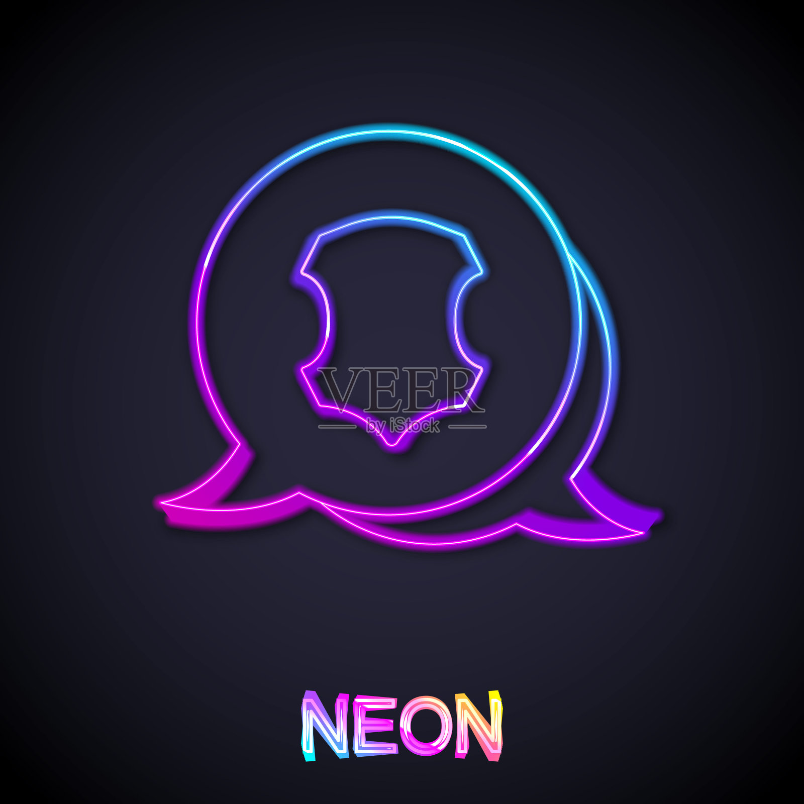 发光的霓虹线皮革图标孤立的黑色背景。向量插画图片素材