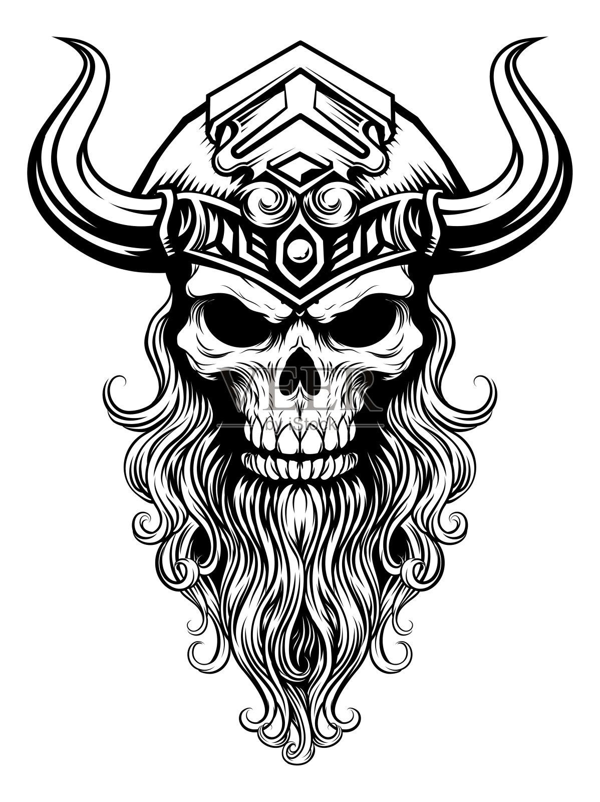 维京战士骷髅人吉祥物戴头盔的脸插画图片素材