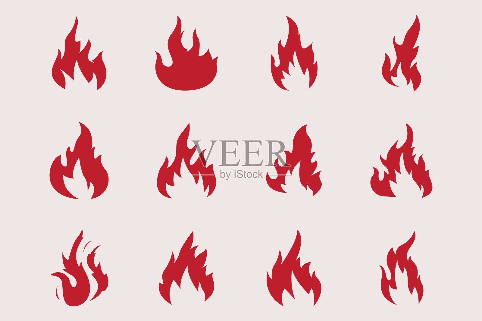 平面设计火焰标志集火焰元素集合简单的轮廓插图火焰图标符号模板插画图片素材