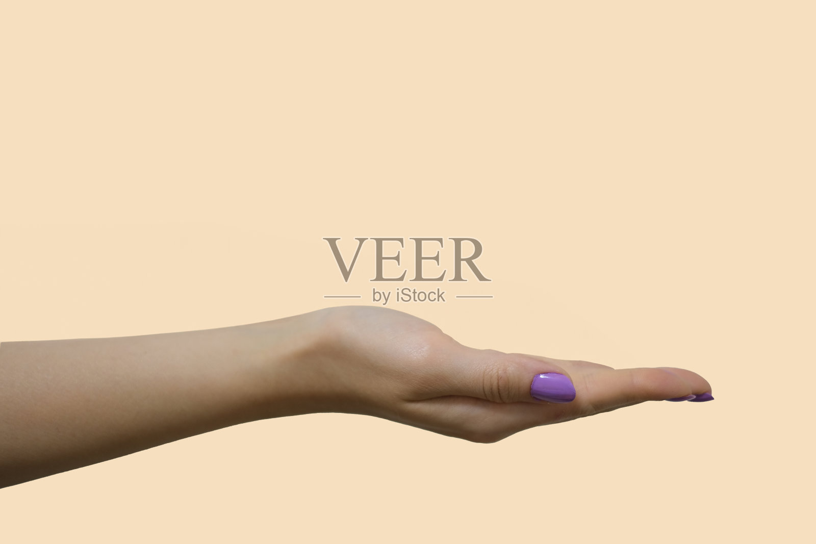 涂指甲油的特写。一个女人用紫色的指甲油涂指甲。照片摄影图片