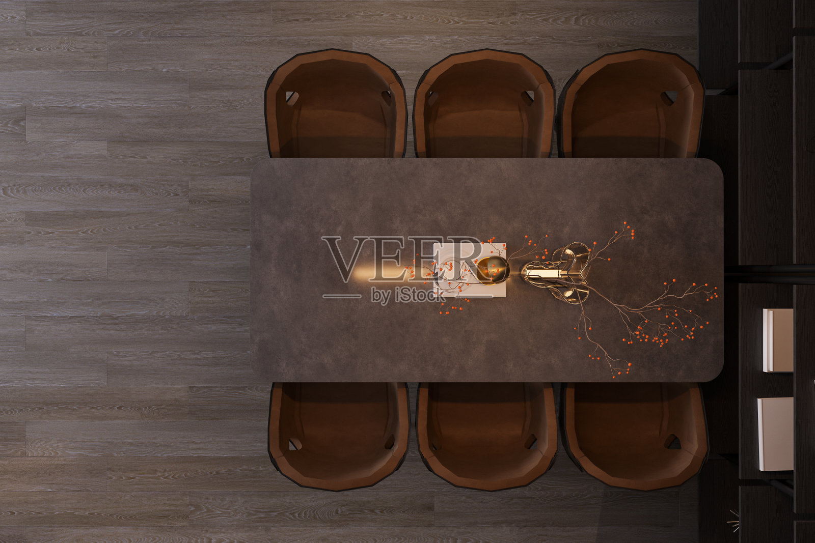 木制和舒适的餐椅，大理石餐桌，人造花布置在餐饮空间室内设计照片摄影图片