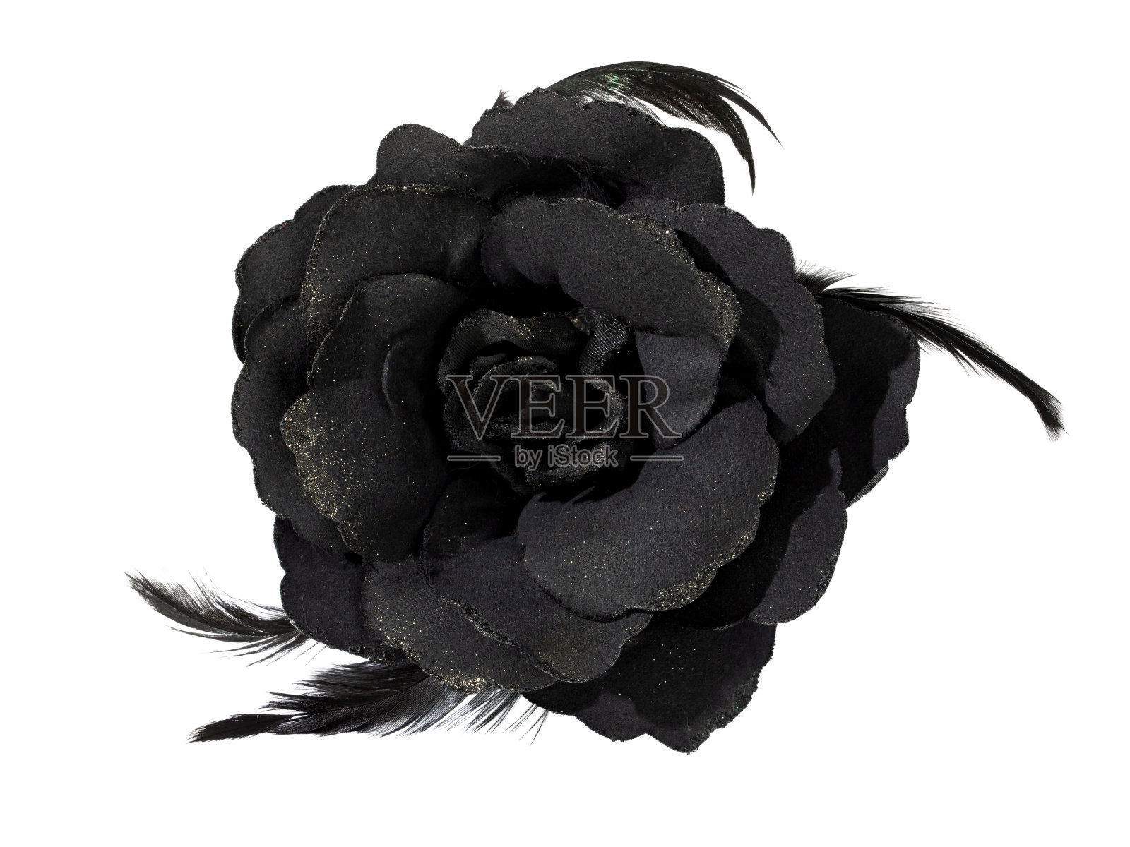 装饰玫瑰用鸟羽毛织物制成，装饰，孤立在白色的背景上照片摄影图片