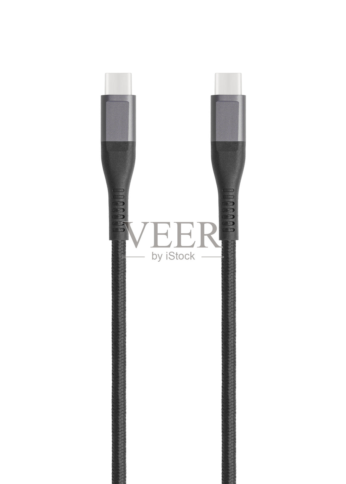 黑色电缆充电和同步与C型，USB，微型USB，闪电连接器在白色背景照片摄影图片