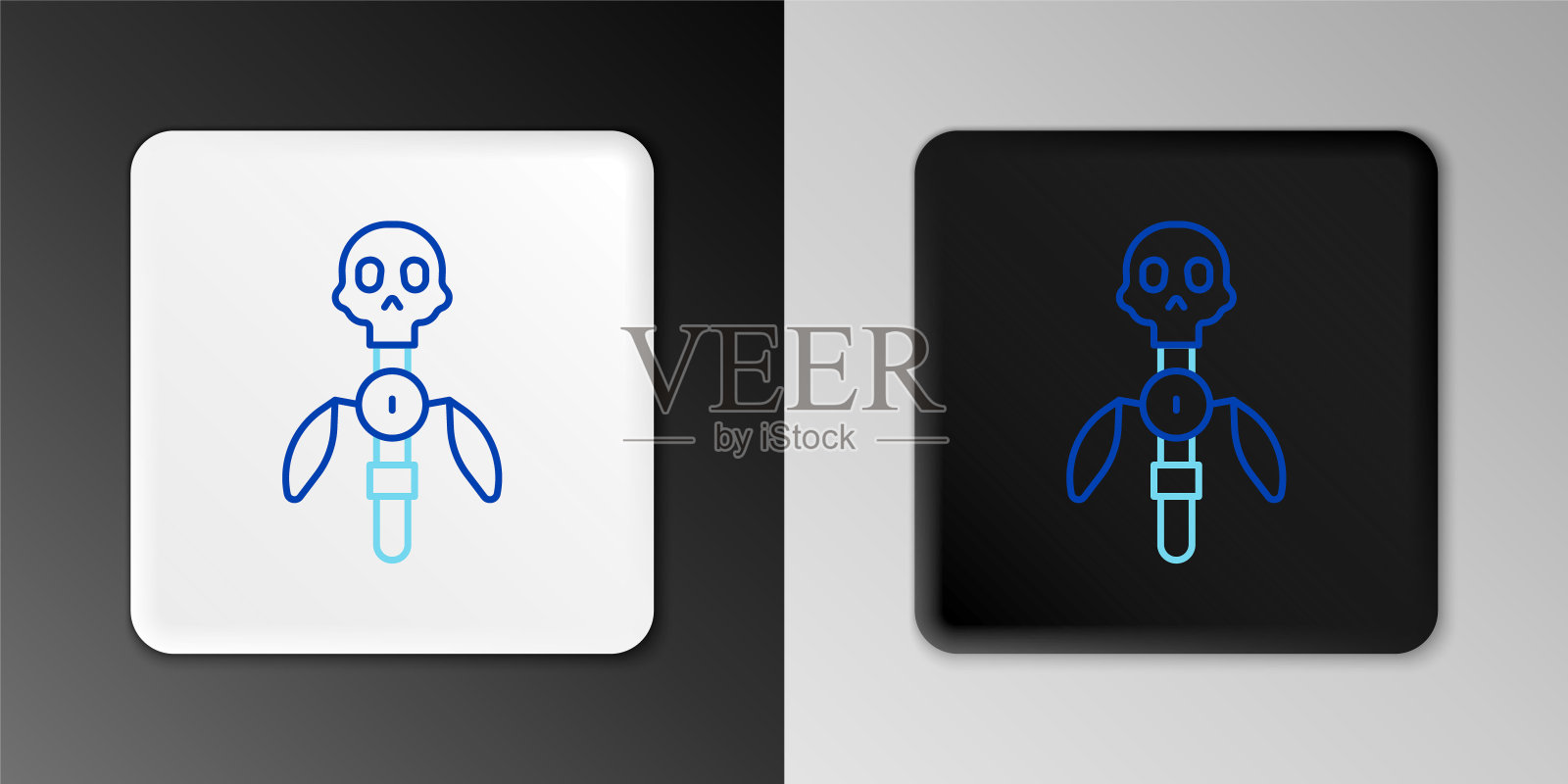 线魔术人员图标孤立的灰色背景。魔杖、权杖、棍子、杆。色彩缤纷的轮廓概念。向量插画图片素材