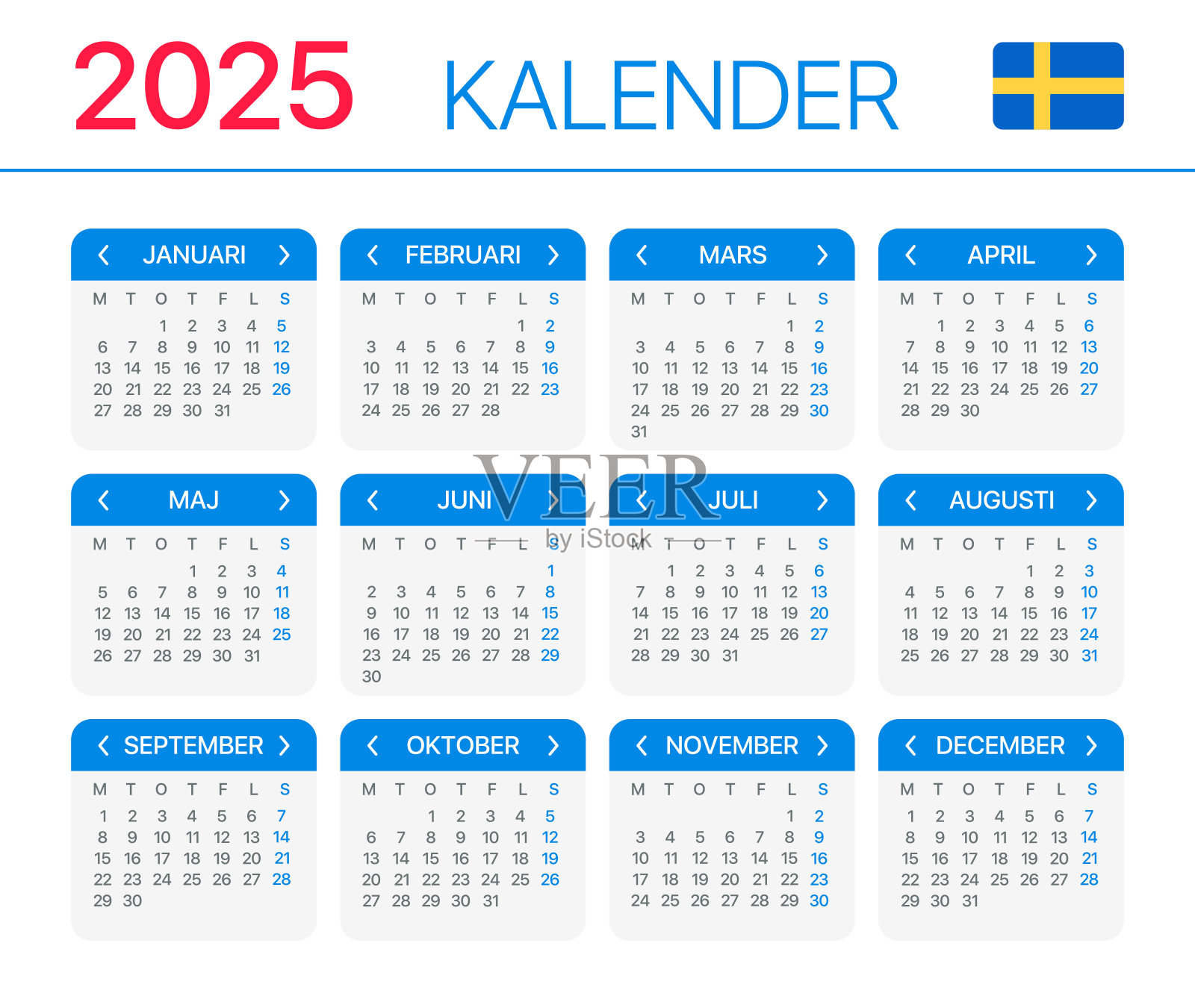 2025日历-图形模板矢量插图-瑞典版插画图片素材