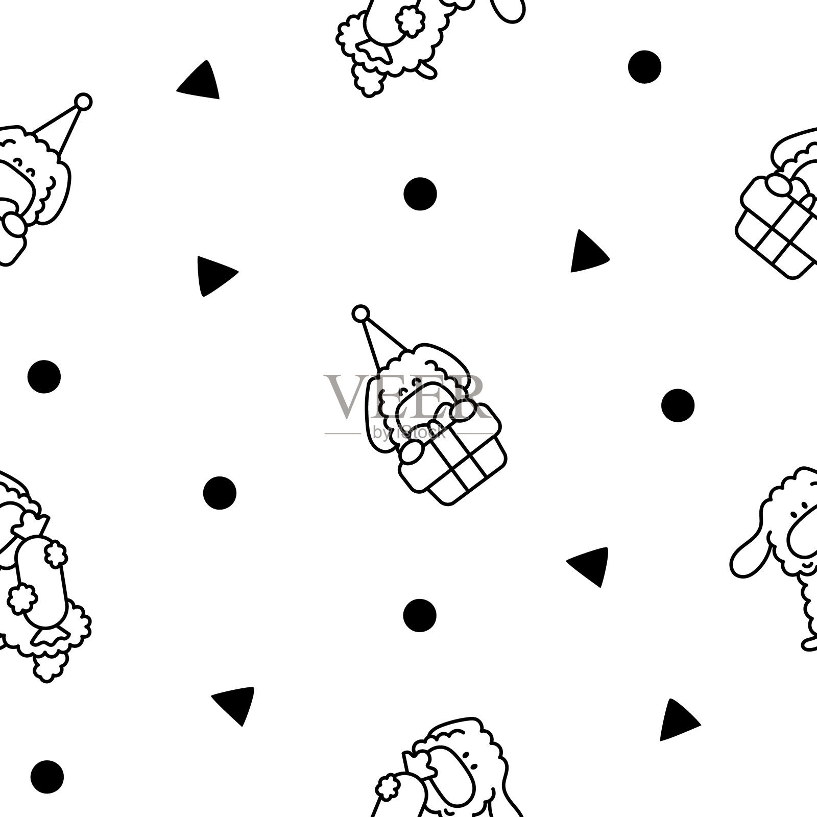 可爱的卡哇伊狗。无缝模式。着色页面。玩具贵宾犬。卡通有趣的小狗角色。手绘风格。矢量图。设计的饰品。插画图片素材