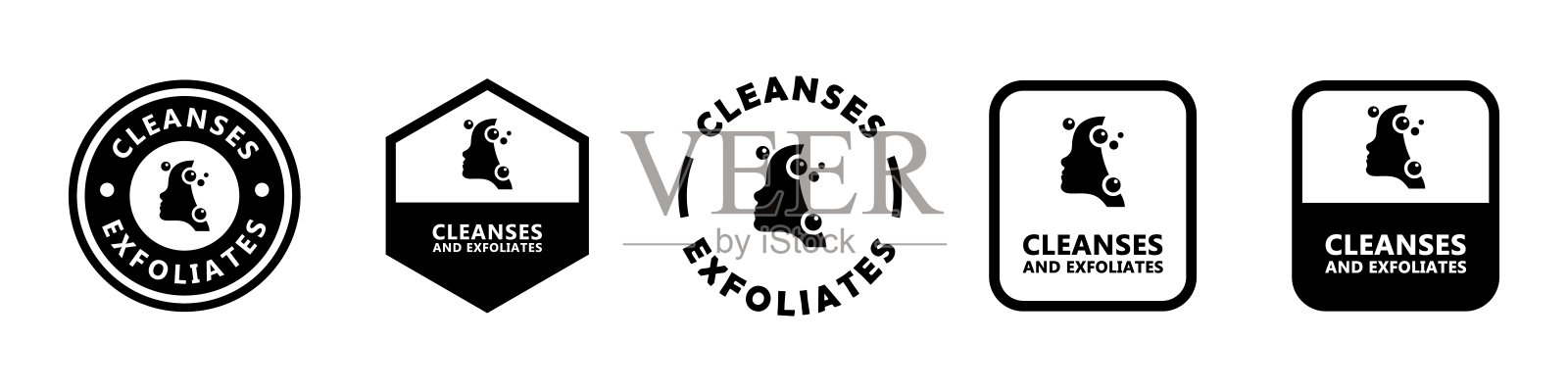 清洁和去角质。护肤和化妆品产品包装设计的矢量标志。插画图片素材