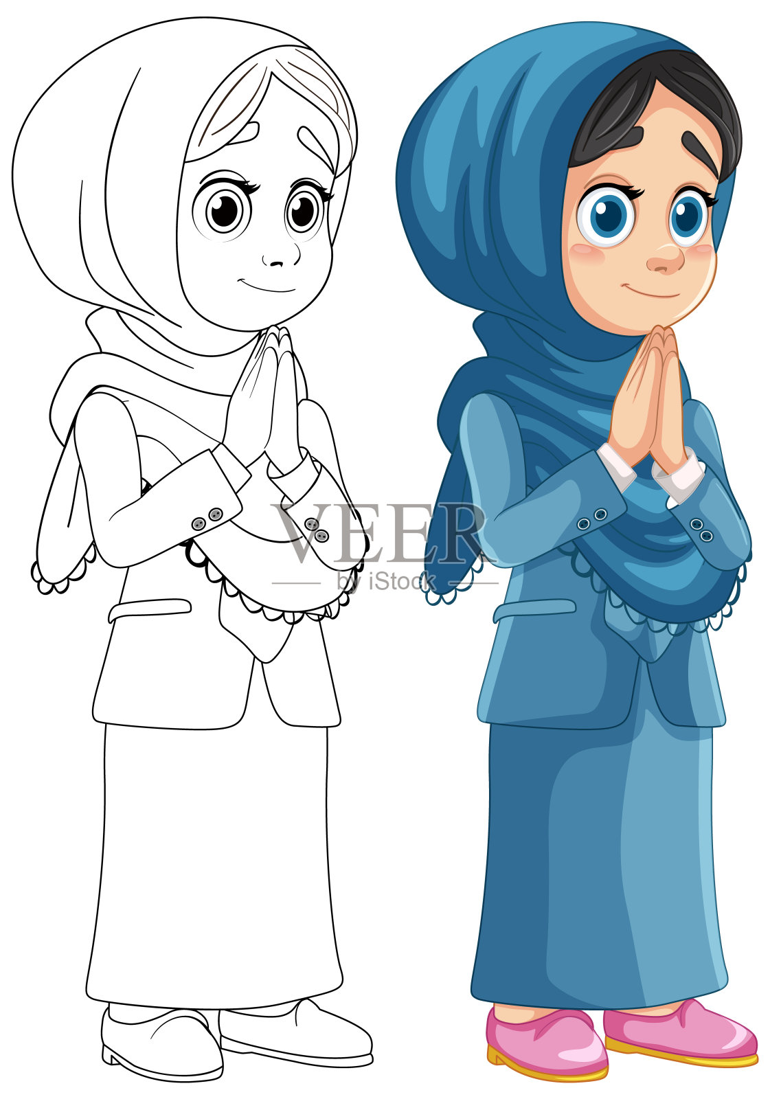 矢量插图的一个穆斯林女孩的性格插画图片素材