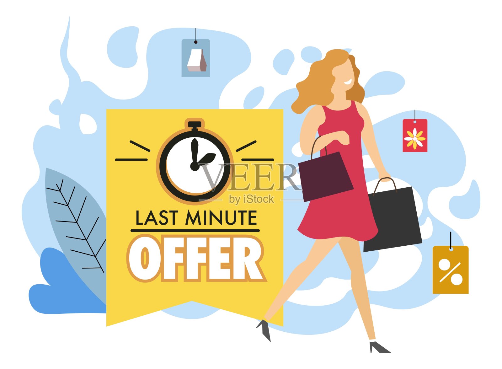 最后一分钟的优惠，女士购物的销售矢量插画图片素材
