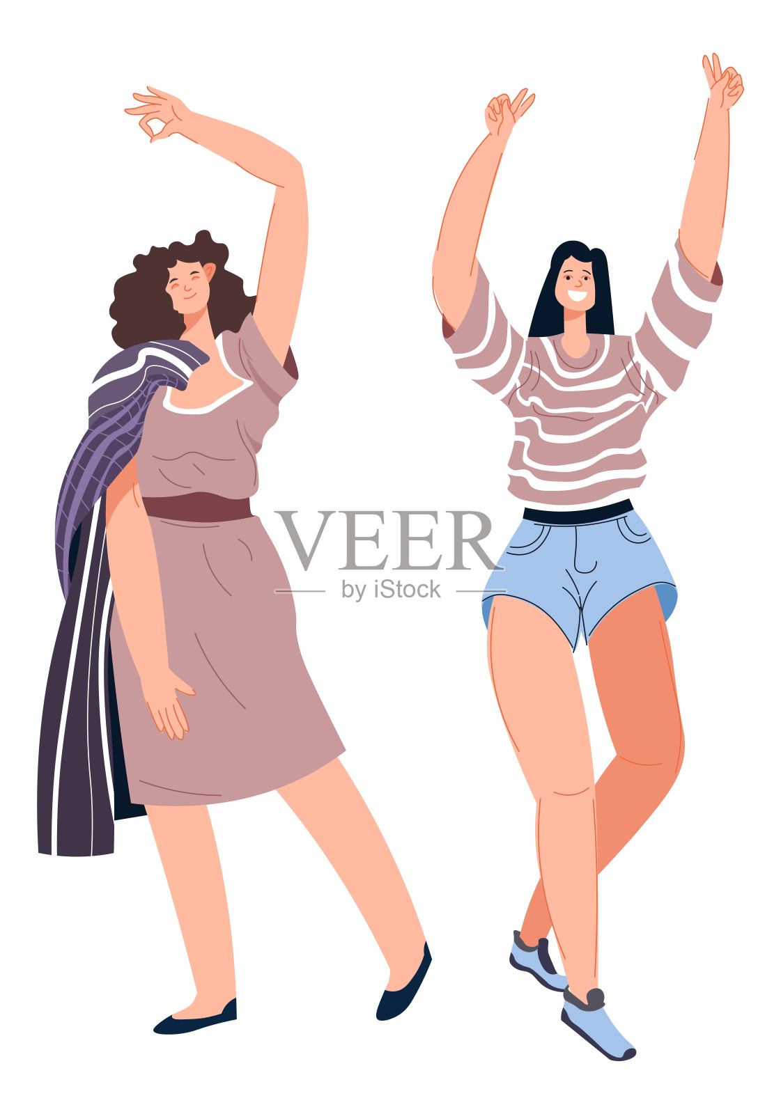 跳舞和泡吧的女人举手微笑插画图片素材