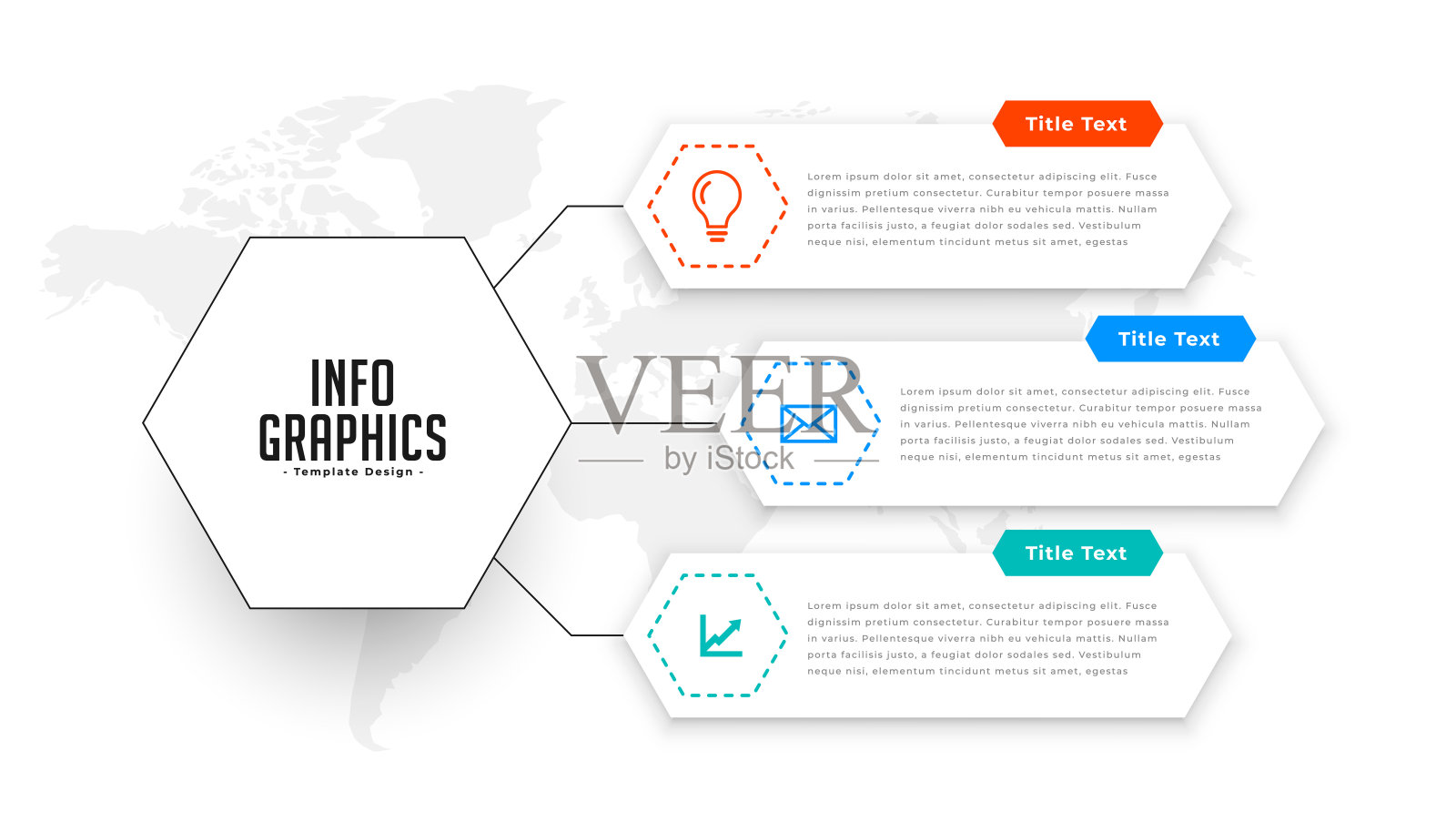 用于数据可视化的三步信息图过程流程图模板插画图片素材
