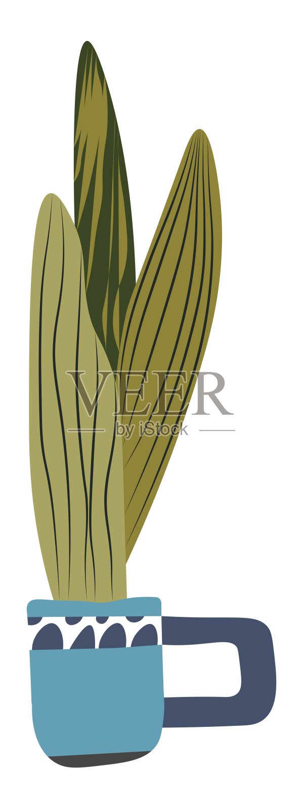 质朴的带柄花杯和带叶植物插画图片素材