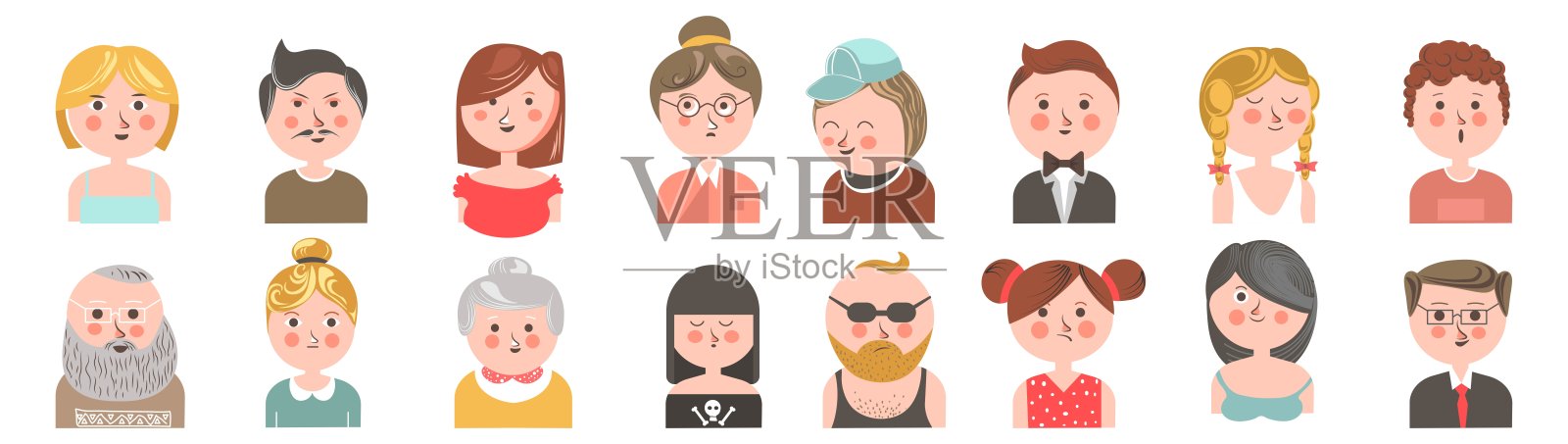 人物肖像，年轻人和老年人插画图片素材