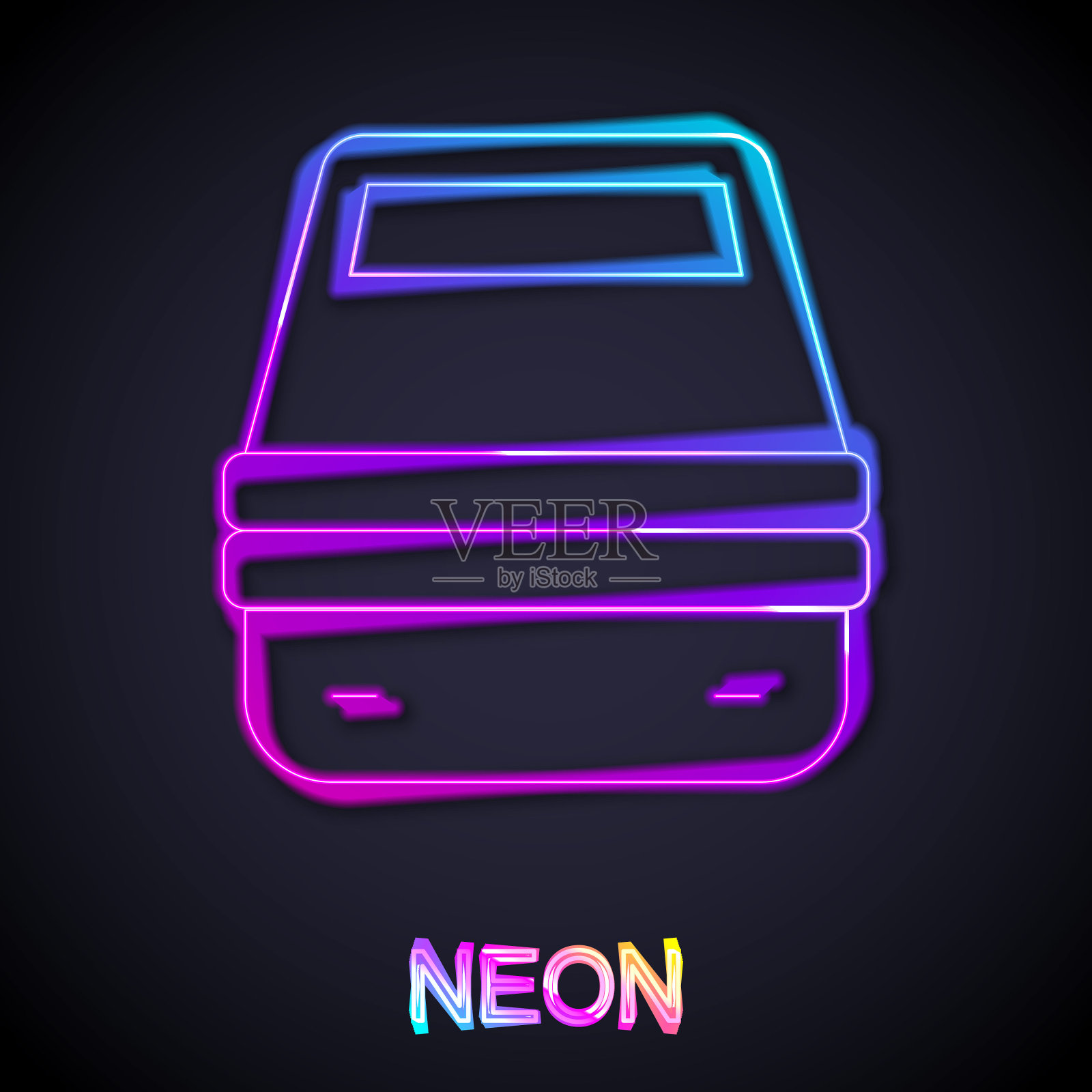 发光的霓虹灯线午餐盒图标孤立的黑色背景。向量插画图片素材