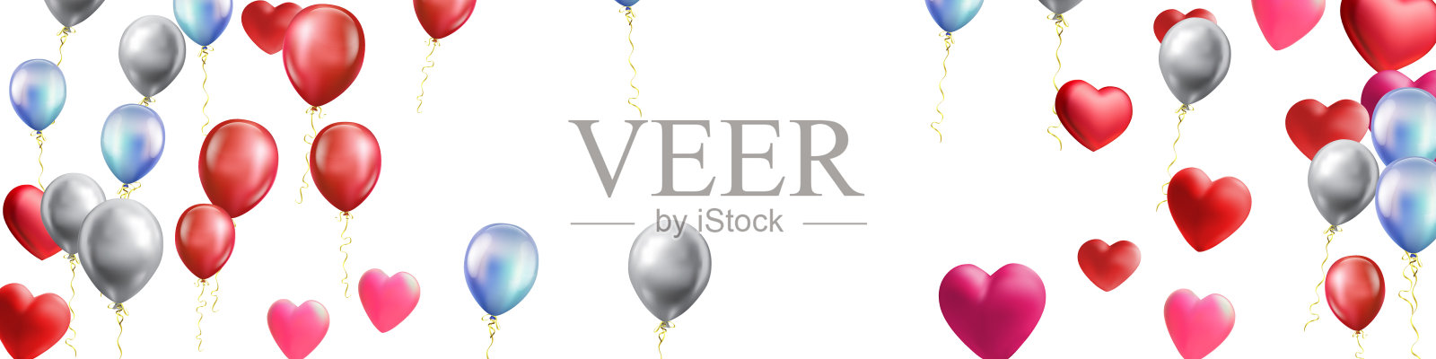 心气球现实的白色，红色，蓝色和背景可用于在线购物网站或社交媒体，庆祝派对矢量插图插画图片素材
