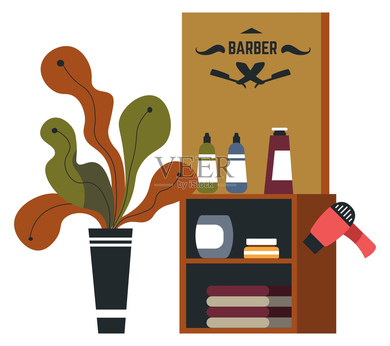 理发店的家具和室内装饰插画图片素材