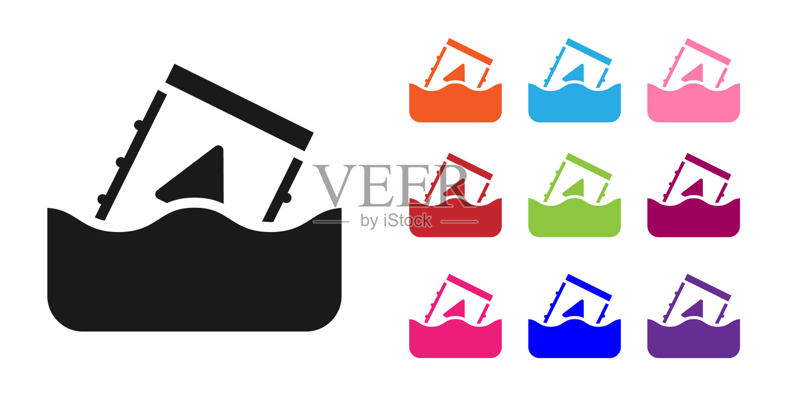 黑色放射性废物在桶图标隔离在白色背景。有毒废物污染的水。环境污染。设置图标彩色。向量插画图片素材