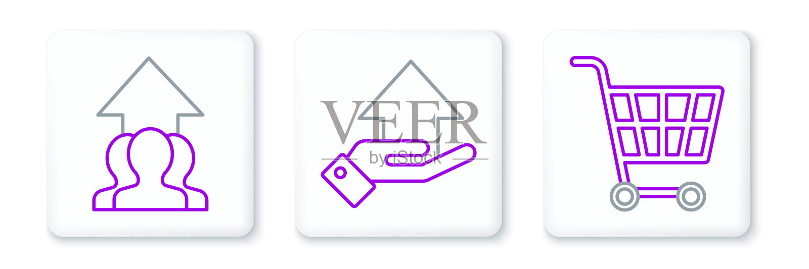 设置线购物车，增长图表和进度，人群和手头的钱图标。向量插画图片素材