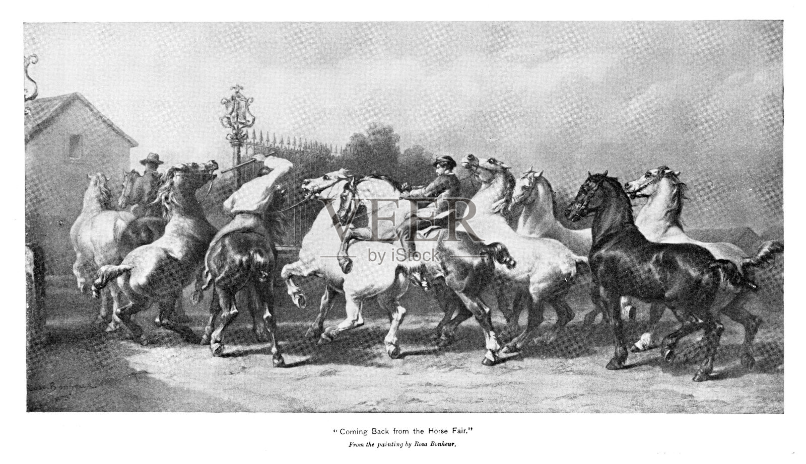 艺术家罗莎·博纳尔(Rosa Bonheur)从马展归来插画图片素材