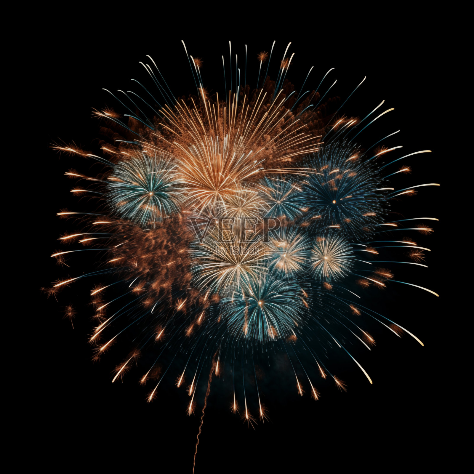 不同颜色和类型的烟花在天空的背景照片摄影图片