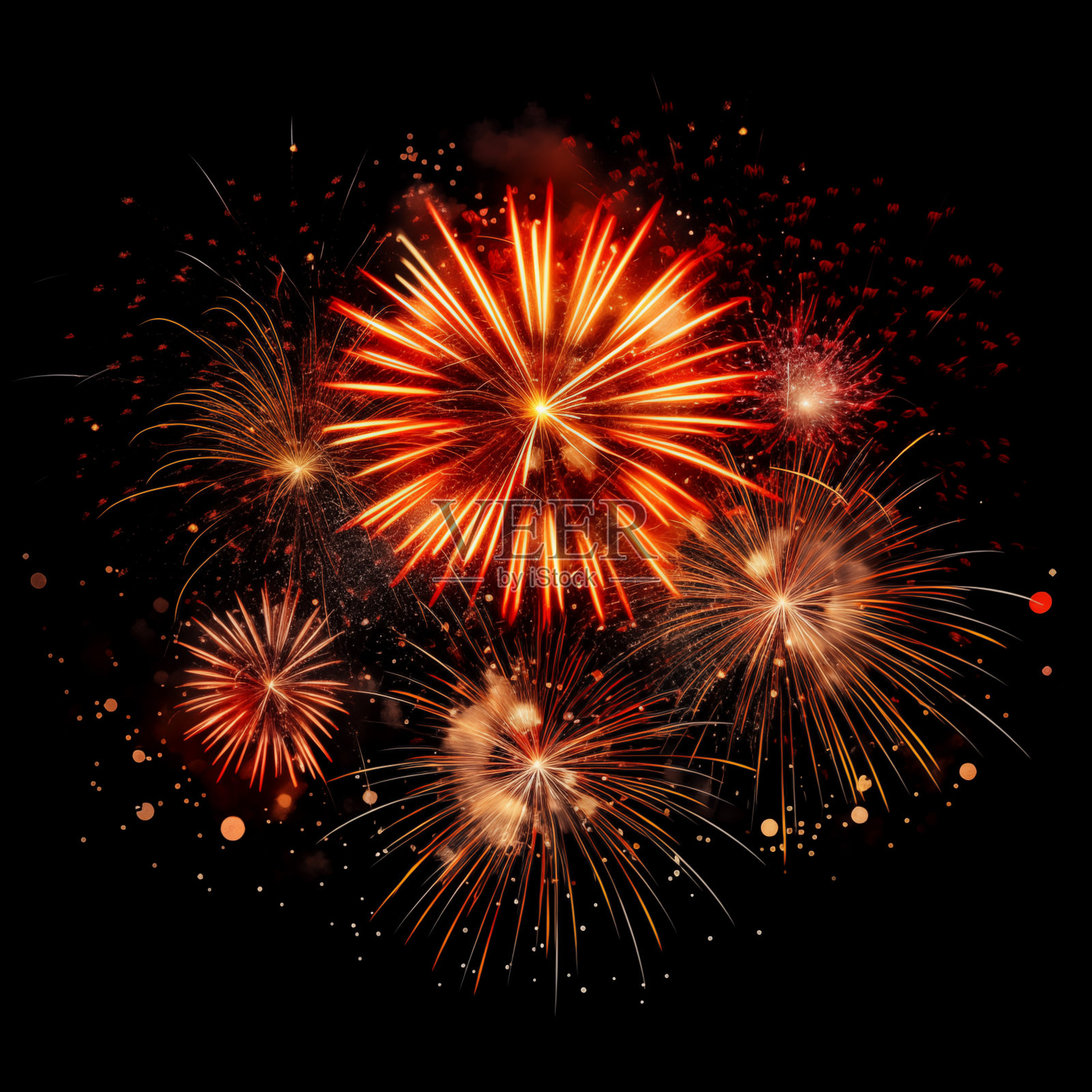 不同颜色和类型的烟花在天空的背景照片摄影图片