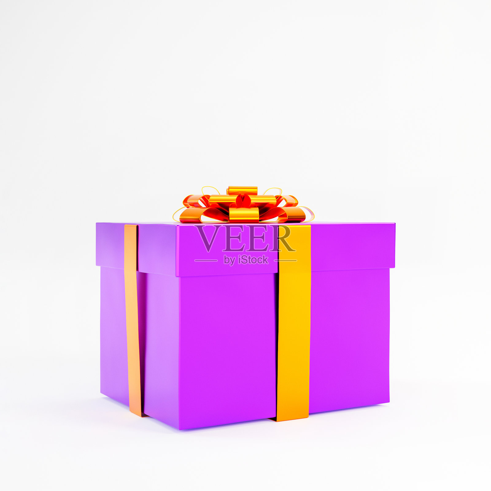 万圣节礼盒与橙色和紫色的颜色在白色背景和复制空间，3d渲染。照片摄影图片