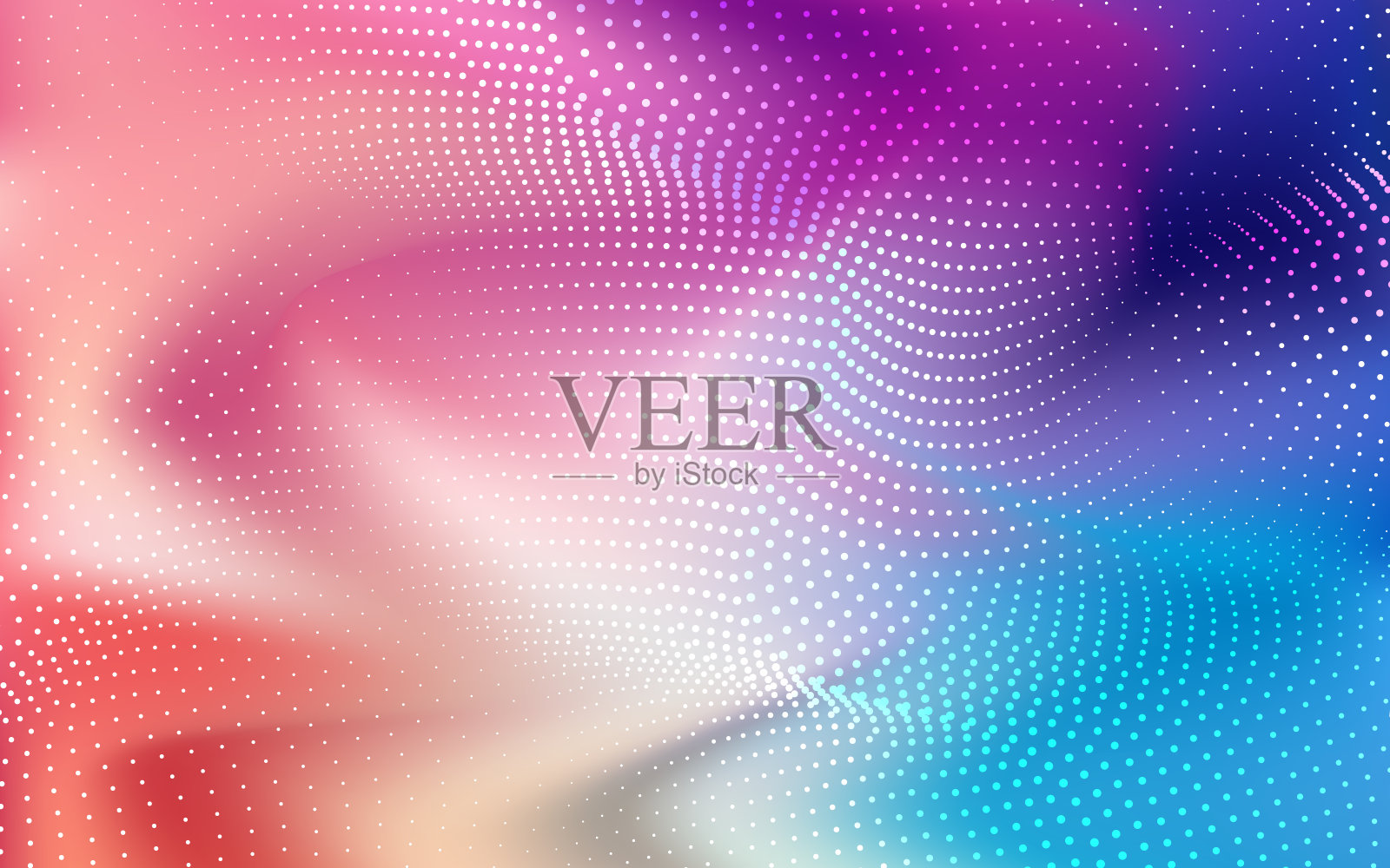 抽象波浪半色调点背景与蓝色，粉红色和紫色的渐变颜色插画图片素材