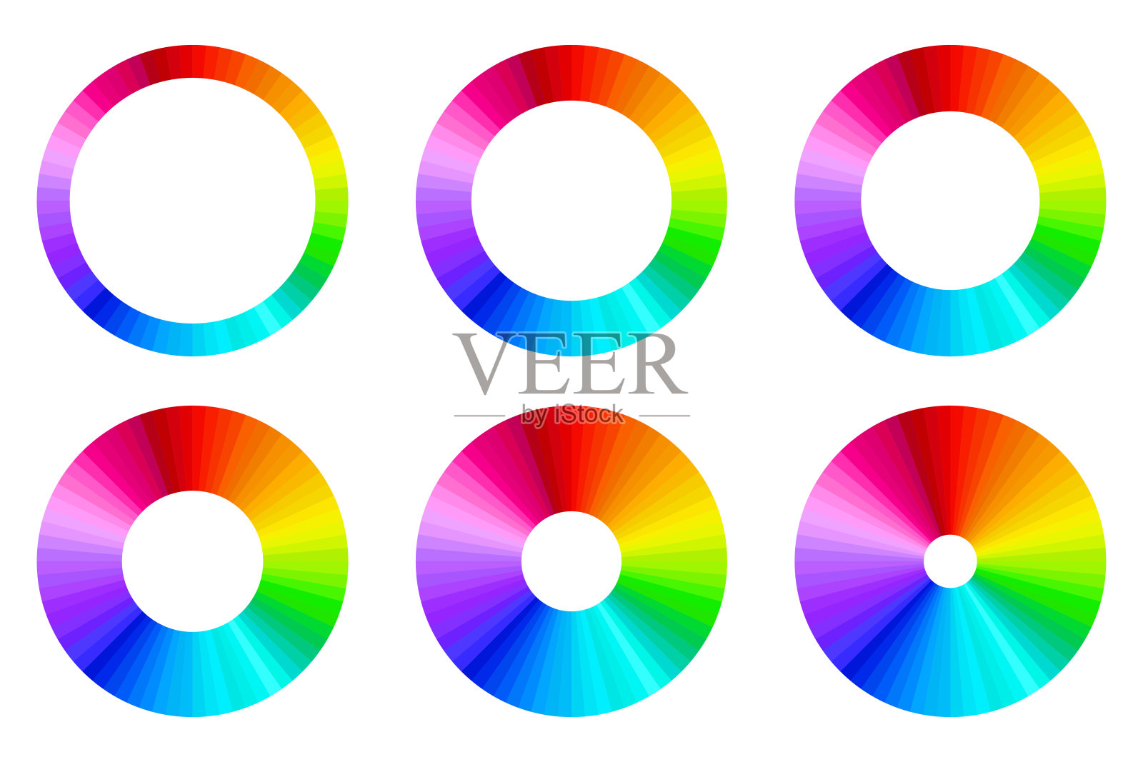 在白色背景上的一组彩色渐变圆形图表。矢量插图的各种圆形图形的设计和信息图表。用于数据可视化的彩色圆圈。插画图片素材