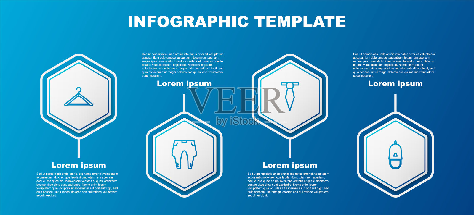 设置线衣架衣橱，裤子，领带和警帽帽檐。业务信息图表模板。向量插画图片素材