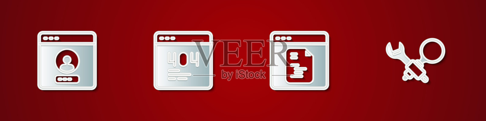 设置创建帐户屏幕，页面404错误，软件和调试图标。向量插画图片素材