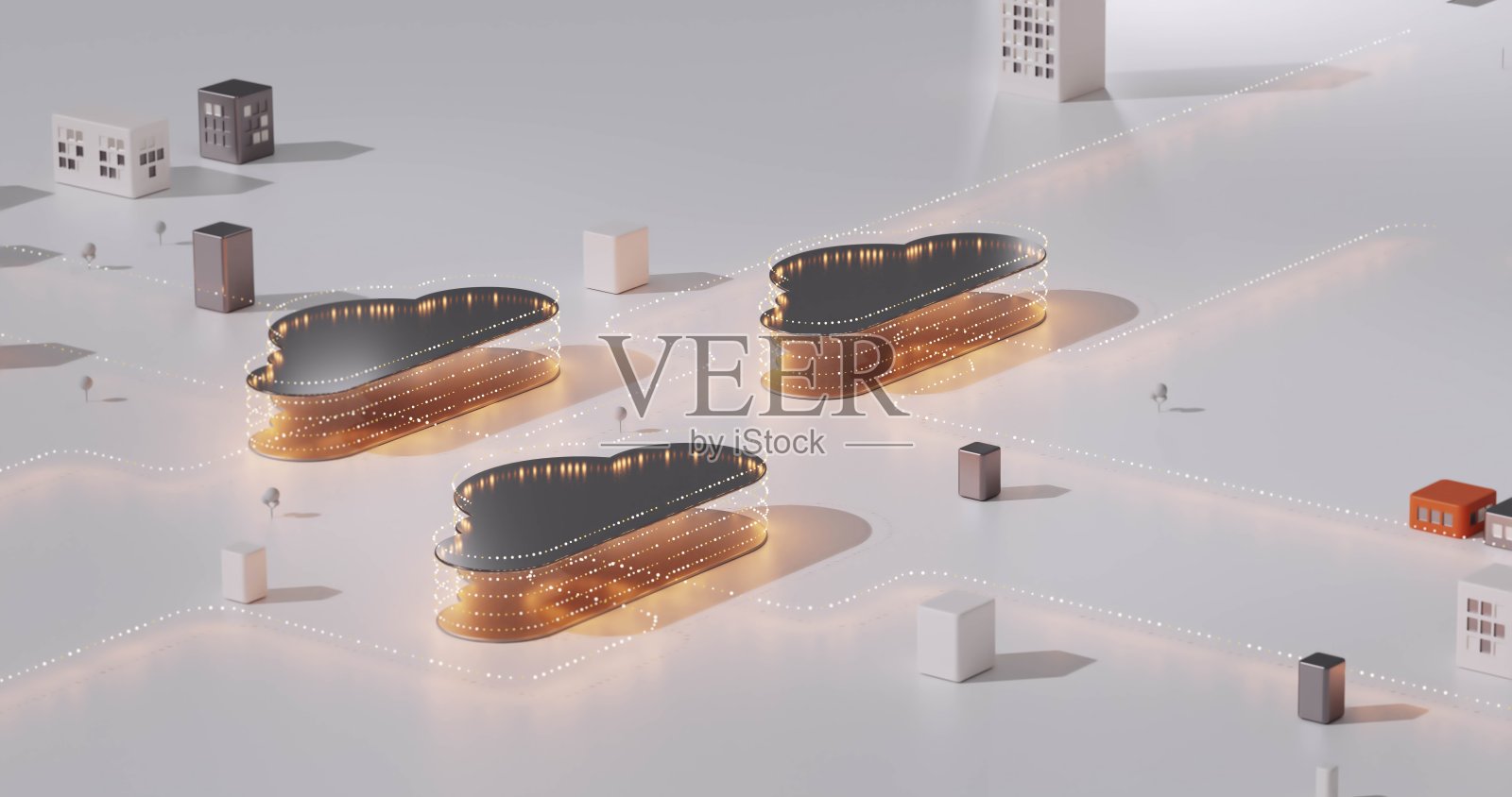 未来的极简主义城市景观，以网格上的时尚现代建筑为特色照片摄影图片