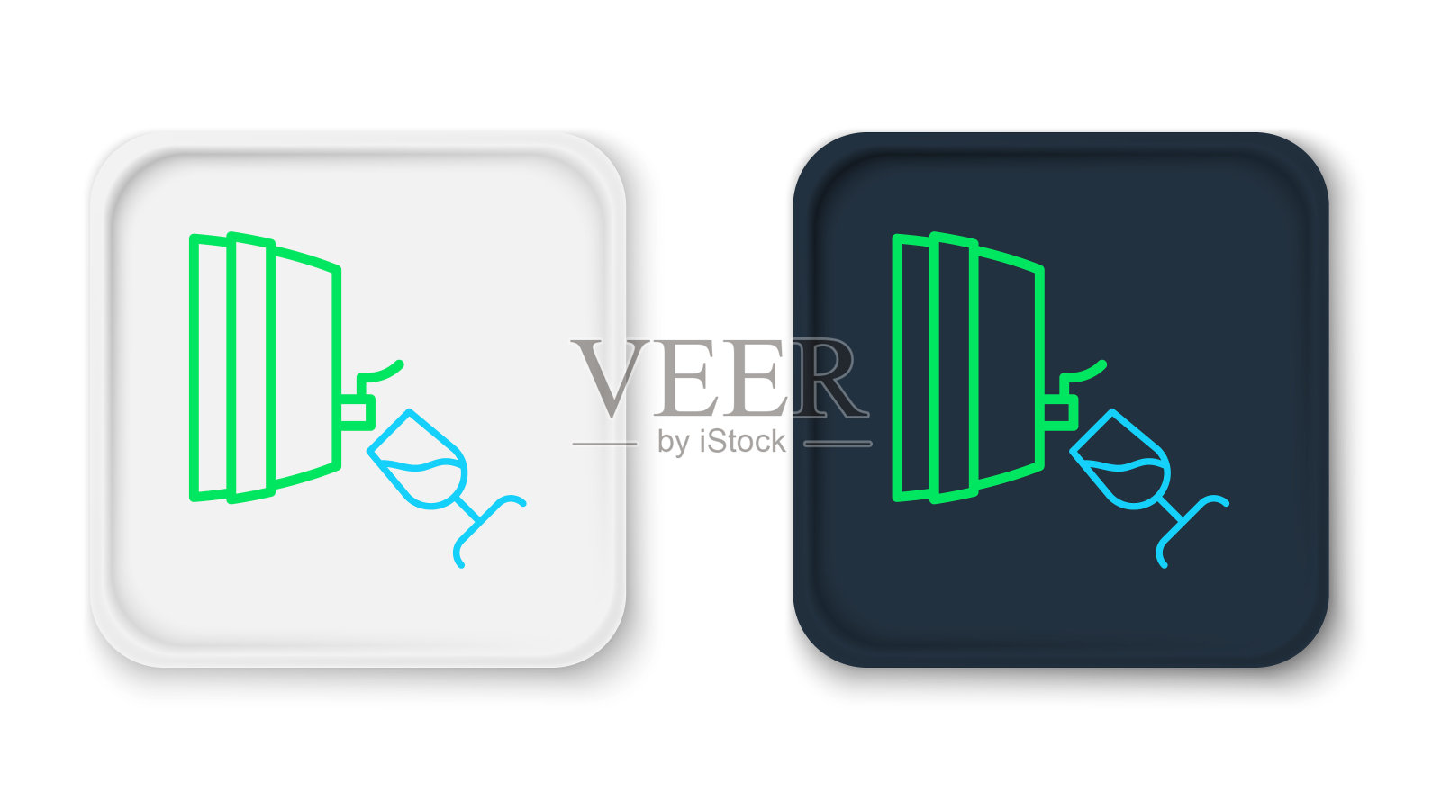 品酒行，品尝图标孤立的白色背景。带玻璃的木桶装酒。色彩缤纷的轮廓概念。向量插画图片素材