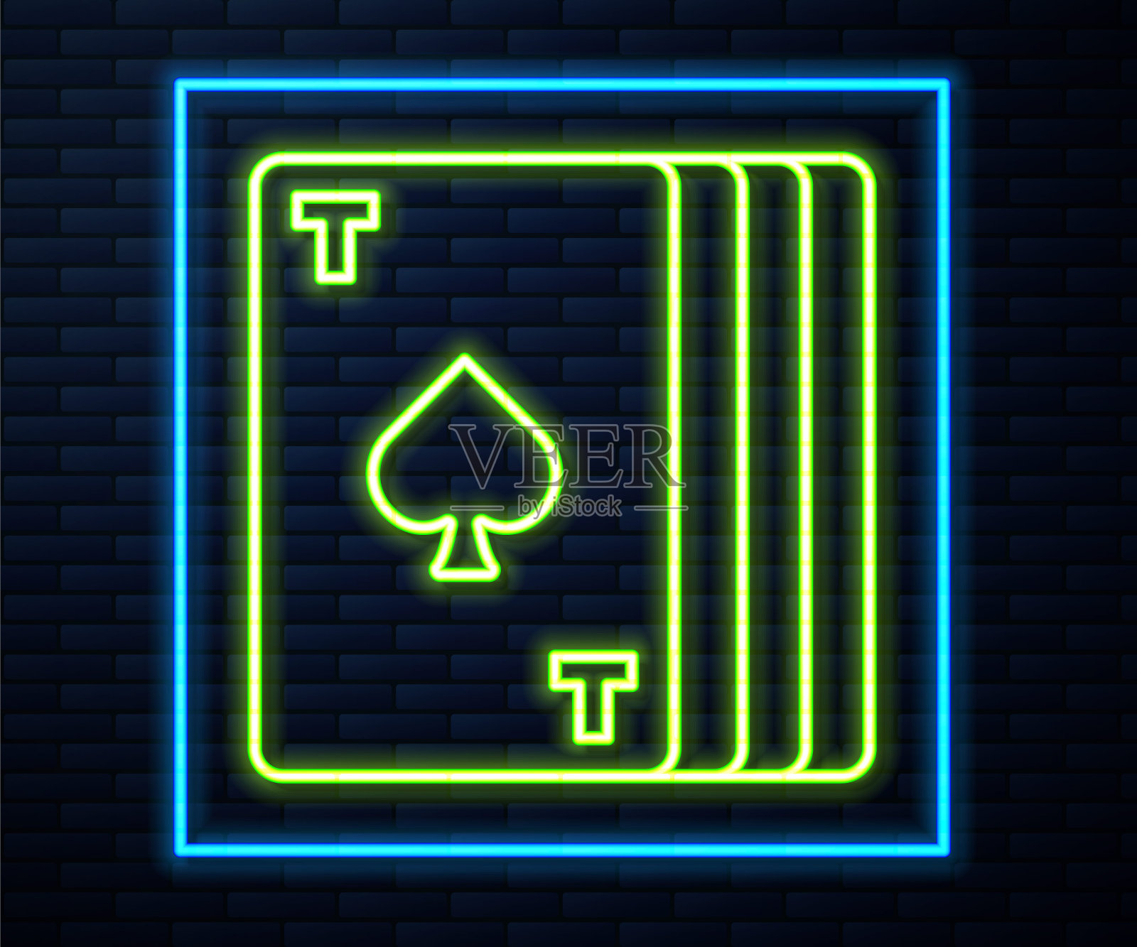 发光的霓虹灯线牌图标隔离在砖墙背景。赌场赌博。向量插画图片素材